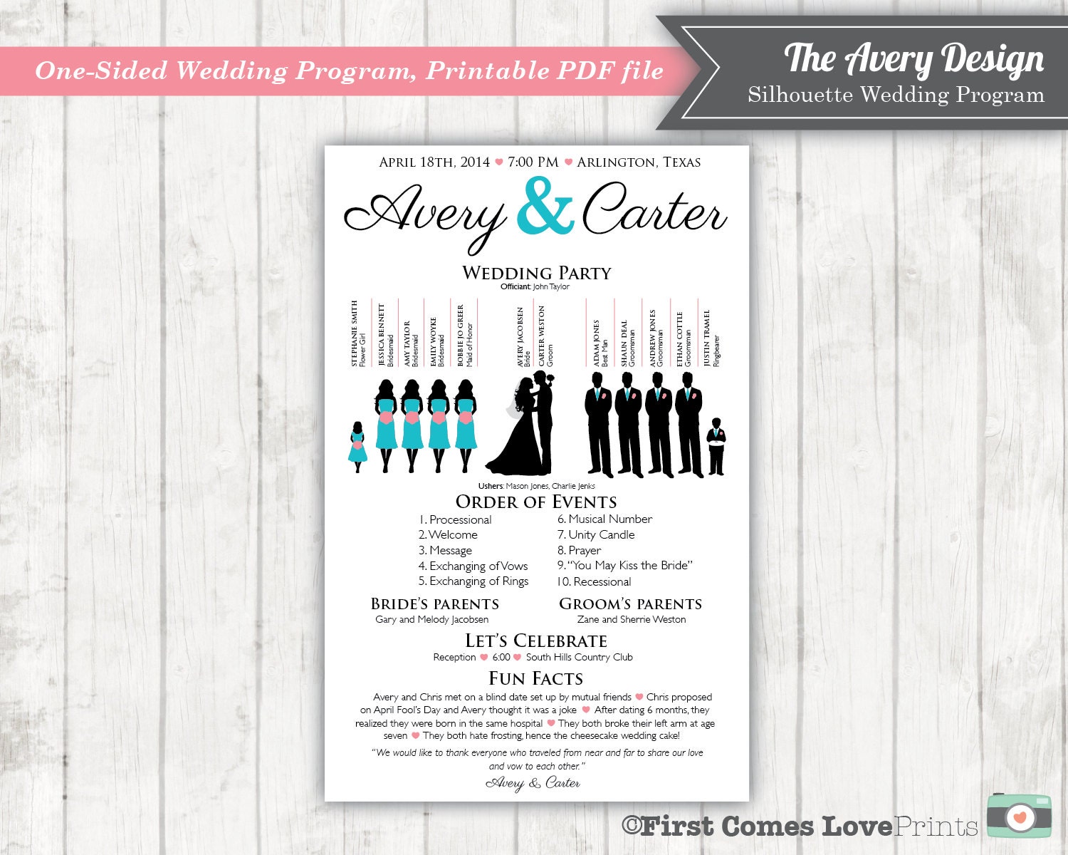silhouette wedding program printable pdf the