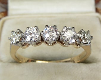 Vintage Art Deco Old Cut Diamond Five Stone Ring 18 Carat Gold