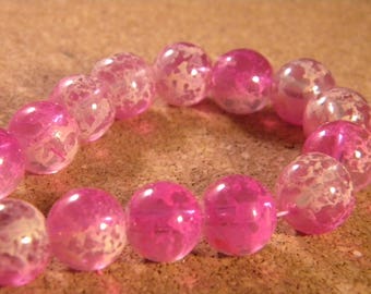 10 glass beads 12 mm speckled 2 translucent tones-fuchsia PE189 - 2