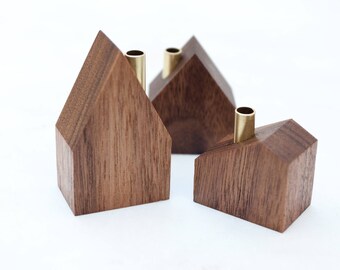 The Settlement - set of three small walnut houses - incense stick holders