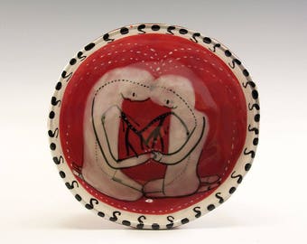 Ghost Lovers - Original Painting by Jenny Mendes in a Hand Pinched Ceramic Finger Bowl
