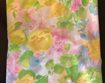 Vintage Full Flat Sheet Spring Floral Pattern Yellow Pink Blue Green