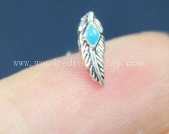 Simple Cute Silver Feather Nose Ring Studs Gold Feather Stud Nose Ring,Turquoise Nose Piercing