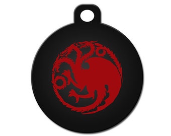 Cute Custom Pet ID Tag - Targaryen Dragon - on the front, your contact info on the back