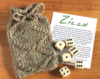 Zilch dice game with handknit bag