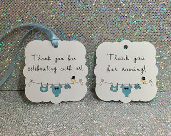 Baby shower tags, Baby shower favors, Set of 12, Thank you tags, Thank you for coming, Baby shower gift tags, Baby boy, Blue, Celebrating