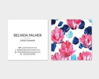 Blue + Pink Floral Calling Cards | Business Cards | Blogger Cards | Set (50)