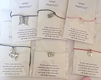 Wish Bracelet - Cord Wish Bracelet - Friendship Bracelet -Choice of Colours - Various Charms - Party Favour - Stocking Filler - Gift For Her