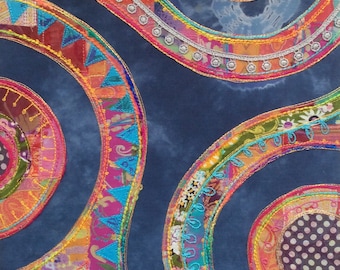 Indigo Swirl: framed textile art