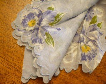 Vintage Handkerchief, 1970s, Sheer Lilac and Purple Cotton Hankie, Antique Linens, Vintage Hankies, Embroidered Linens, Wedding,
