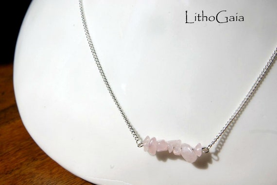 Rose Quartz Bar Necklace on 925 Silver, Crystal Jewelry, Gemstone Bar, Gift for Her, Love Stone, Crystals Necklace, Birthstone Jewel