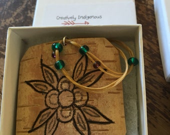 Birch bark with Woodburned Floral Design Necklace