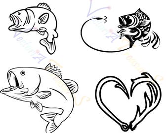 fish svg, fishing svg, fish png files for Cricut, fish Silhouette, antlers svg, antler fish svg, fish antler, heart shape antler fish svg