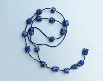 Necklace glass beads & seed beads * blue