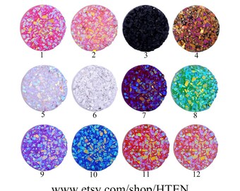 20pcs 12MM real Glitter Resin Cabochons,12mm Druzy Cabochons, Faux Druzies Cabochon,Resin Glitter Cabs,Jewelry Supplies