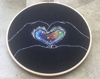 Portal - hand drawn and embroidered wall hanging