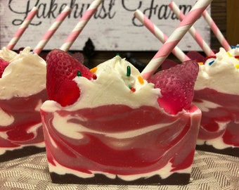 Fresh Picked Strawberry Handmade Soap containing Goat Milk perfect gift