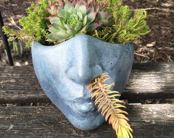 Goddess Planter Head 'Sassy' Planter Face (Bluestone) - Listing for 1 head (Plants not Included) Cast Concrete
