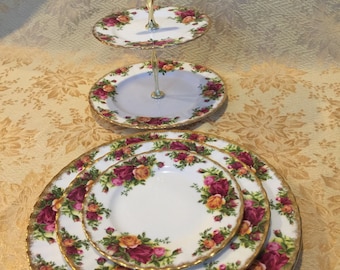 Royal Albert Old Country Roses Tiered Cake Stand and 3 Plates