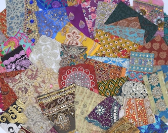 50 Boho Bohemian Indian Textiles Fabric Swatches Samples (Lucky Dip)