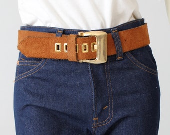 vintage 70s suede belt, brown belt with gold