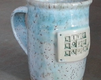 Pottery Mug, Handmade Large Pottery Mug, Handthrown White/Green Mug, 18 oz Mug, Stoneware Mug, Handmade Mug, Wheel Thrown Mug, Coffee Mug