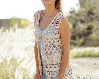 Women's Crochet Long Vest, Plus Size Stitch Cover Up, Handmade Women's Vest, Summer Cover Up, Hand Crocheted Vest, Bathing Suit Cover