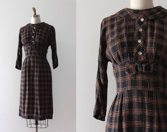 vintage 1950s dress // 50s plaid wiggle dress