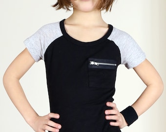 Punk Rock Kids' Raglan Sleeve Tee with Zipper Pocket