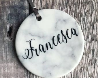 Personalised Christmas Name Marble Style Ceramic Decoration Christmas Gift Keepsake Tree Ornament Bauble Decoration