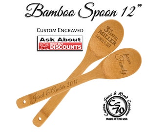 Laser Engraved Bamboo Spoon Wedding Favors | Wooden Spoons Personalized | Cooking Party Favor | Wedding Shower Favor | Chef Cooking Spoon