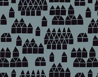 Maker Maker - Village in Grey - Sarah Golden - Andover Fabrics - Quilting Weight Linen/Cotton - Canvas/Home Dec - Fabric by the Half Yard