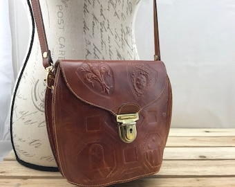 Brown Leather Crossbody Bag Flap Bag Made in Italy