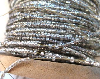 3 yds Vintage Antique Silver Glass Beads on Wire Doll Jewelry