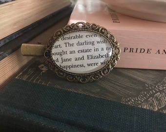 Literary Hair Clip, Pride and Prejudice book page under glass