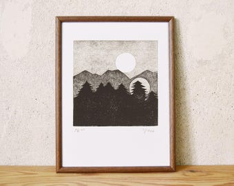 moon series 6 · original linocut · Limited Edition · DIN A5