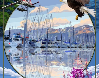 Seward, Alaska - Montage - Lantern Press Artwork (Art Print - Multiple Sizes Available)