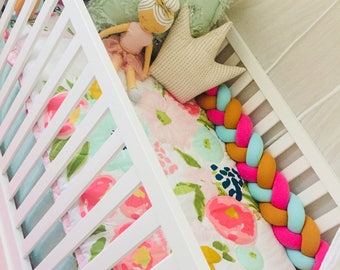 Mixed Colours Braided Crib Bumper - Knot Pillow, Knot Cushion, Bolster Pillow, Crib Bumper, Kids Pillow, Nursery Decor, Baby Bedding, Cot