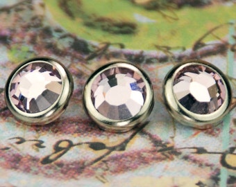 10 Light Amethyst Crystal Hair Snaps - Round Silver Rim Edition -- Made with Swarovski Crystal Element Rhinestones