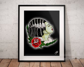 Bride of Frankenstein Tattoo Parlor Poster Print
