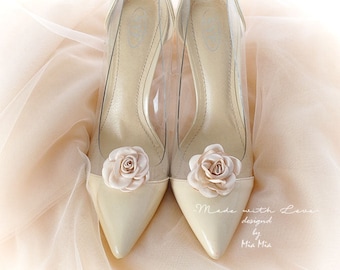 Shoe Clips , 1 Pair, Blush Champagne Rose Flower Bridal Shoe Clips Wedding Ballerina Jewelry Accessories Pin children Cute Lovely