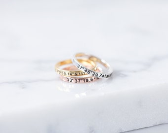 Coordinates Ring – Personalized Latitude Longitude Ring - Coordinates Engraved Ring – Coordinates Jewelry - Location Ring