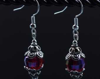 Ruby Faceted Dangle Earrings