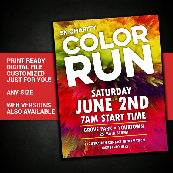 color run flyer fun run 10k 5k run event charity run 5k run flyers