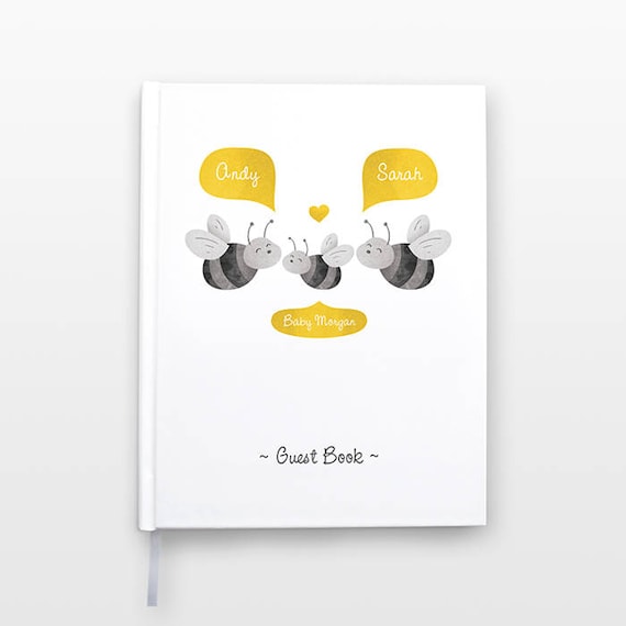 HONEY BEE Baby Shower Guest Book, Personalized Baby Book, Animal Baby Guestbook, New Baby Gift, Baby Journal, Baby Notebook, Baby Guest Book