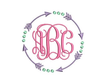 Arrow Circle Monogram Frame Embroidery Design - Instant Download