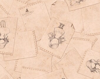 Quilting Treasures, Letters from the Heart, Notepad Sketches on beige, yard