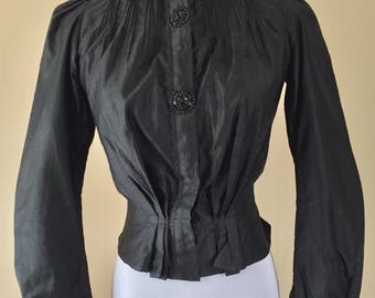 Antique Victorian Bodice, Black Bodice, Victorian Bodice Jacket, Horsehair Trim, Excellent, XS