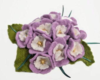 Felt Flower Violet Brooch Pin, Wool Felt Lilac Flower Brooch, Ready to ship.