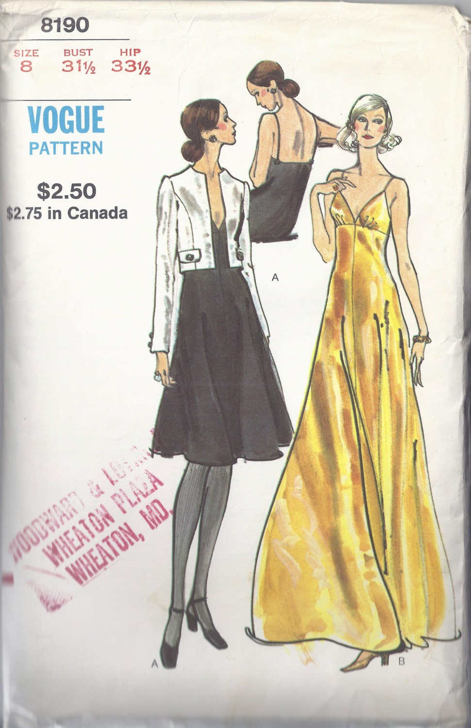 Vogue 8190 1972 Misses Evening Dress and Jacket. Bust 31 1/2